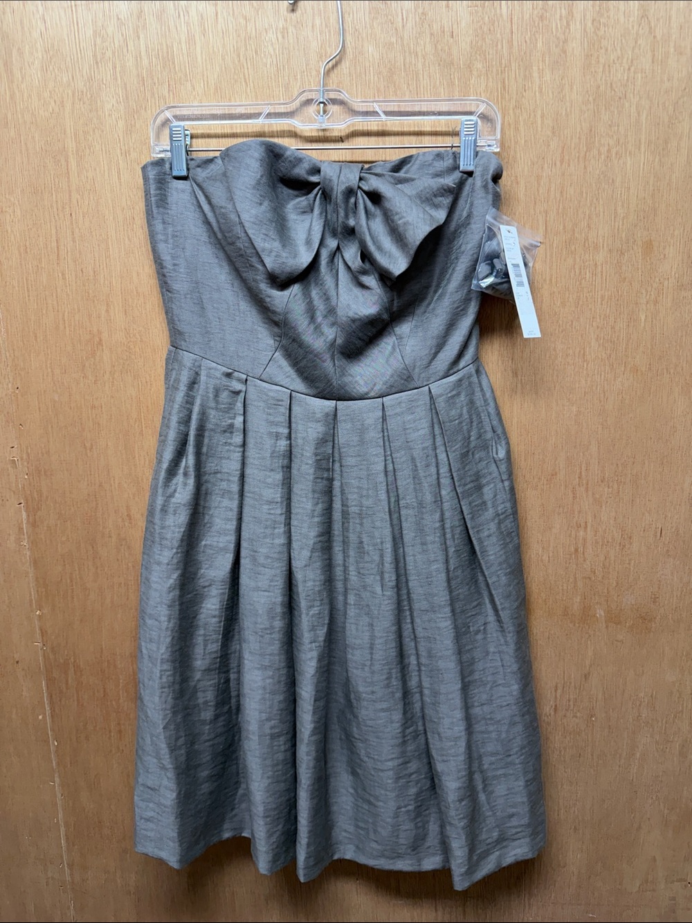 ANTONIO MELANI Steel Gray Strapless Bow Pleated Cocktail Dress